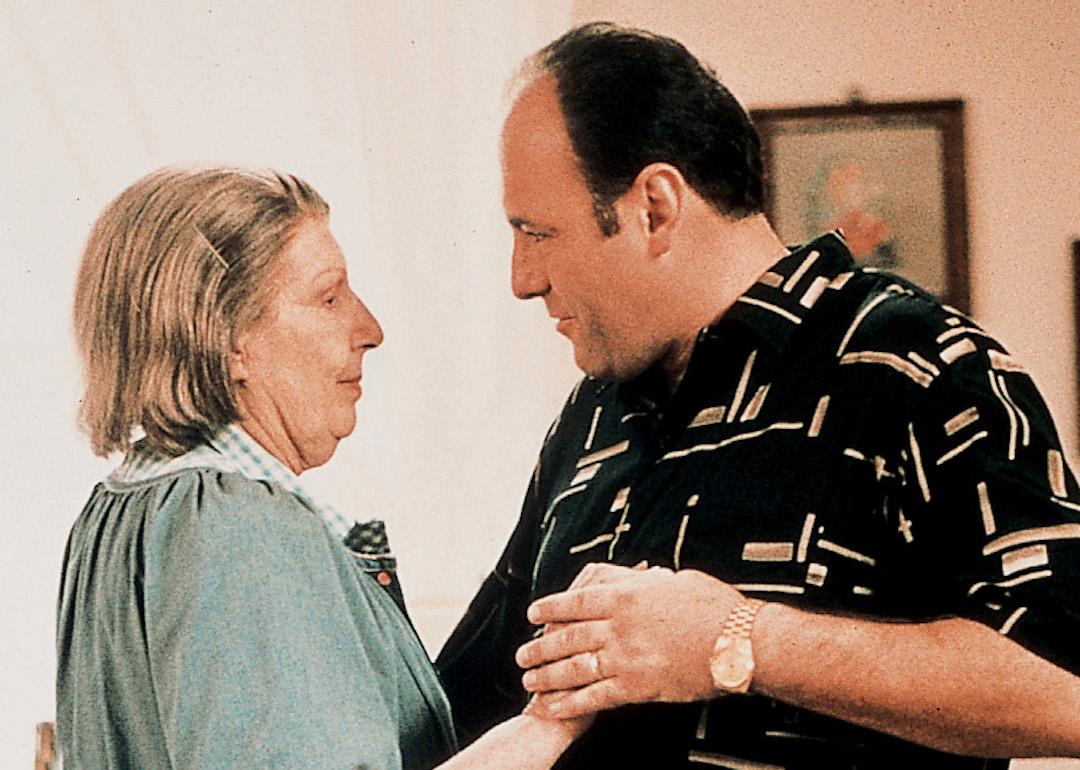 Actors Nancy Marchand and James Gandolfini in a scene from the HBO TV series 'The Sopranos.'