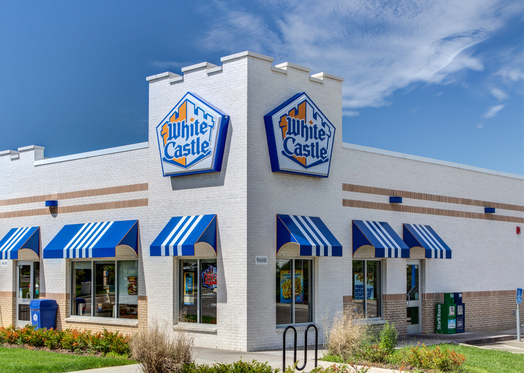 Popular fast food chain White Castle against a blue sky background