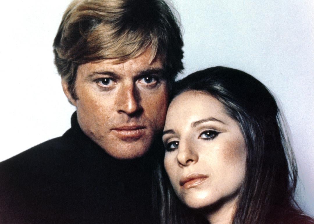 Actors Robert Redford and Barbra Streisand on the set of 'The Way We Were' in 1973.