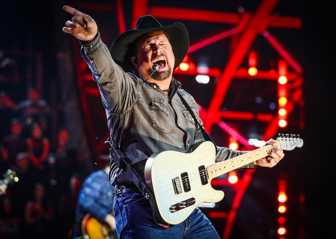 Garth Brooks performs on stage at the 2019 iHeartRadio Music Awards.