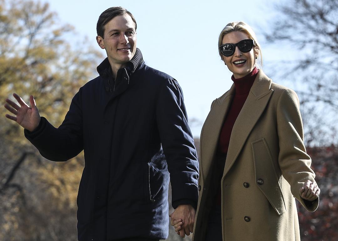 Former White House Senior Adviser Jared Kushner and former First Daughter Ivanka Trump walk on the South Lawn arrive at the White House on Nov. 29, 2020.