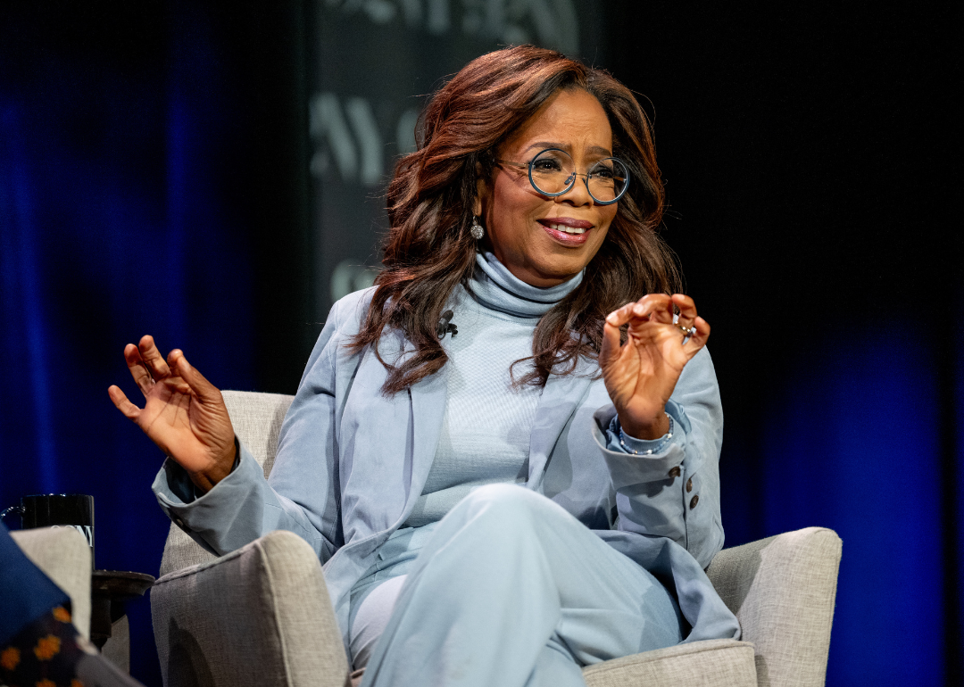 Oprah Winfrey with George Stephanopoulos and Arthur C. Brooks (both not pictured) discuss "Build The Life You Want" at The 92nd Street Y, New York on September 12, 2023 in New York City.