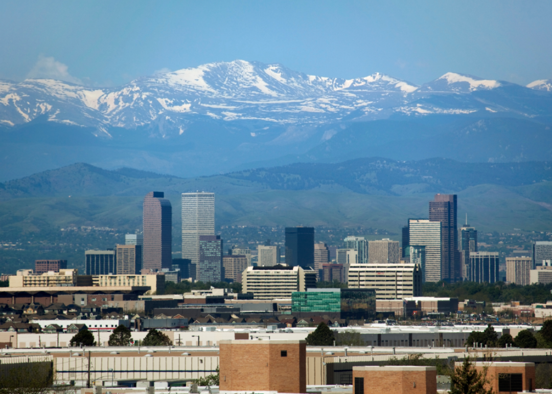 Denver skyline with the Rocky Mountains in the background