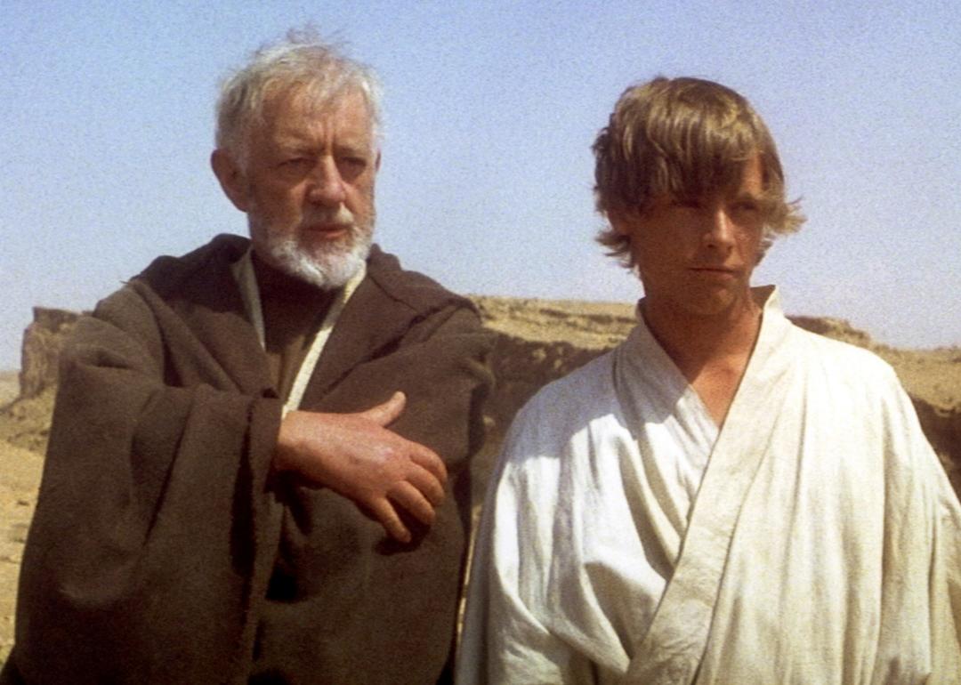 Actors Alec Guinness and Mark Hamill on the set of 'Star Wars: Episode IV - A New Hope.'