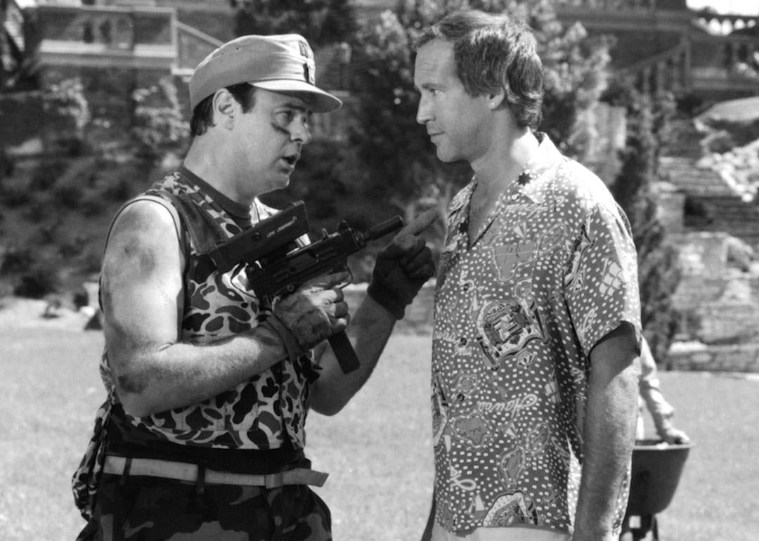 Actors Dan Aykroyd and Chevy Chase in the 1988 comedy 'Caddyshack II.'