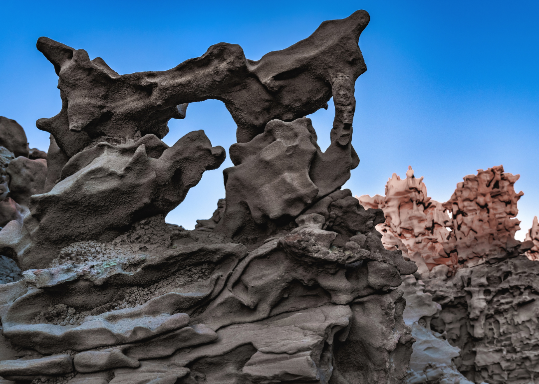 Blue sky over the unique quartzose and gilsonite formations of Fantasy Canyon in northeastern Utah.