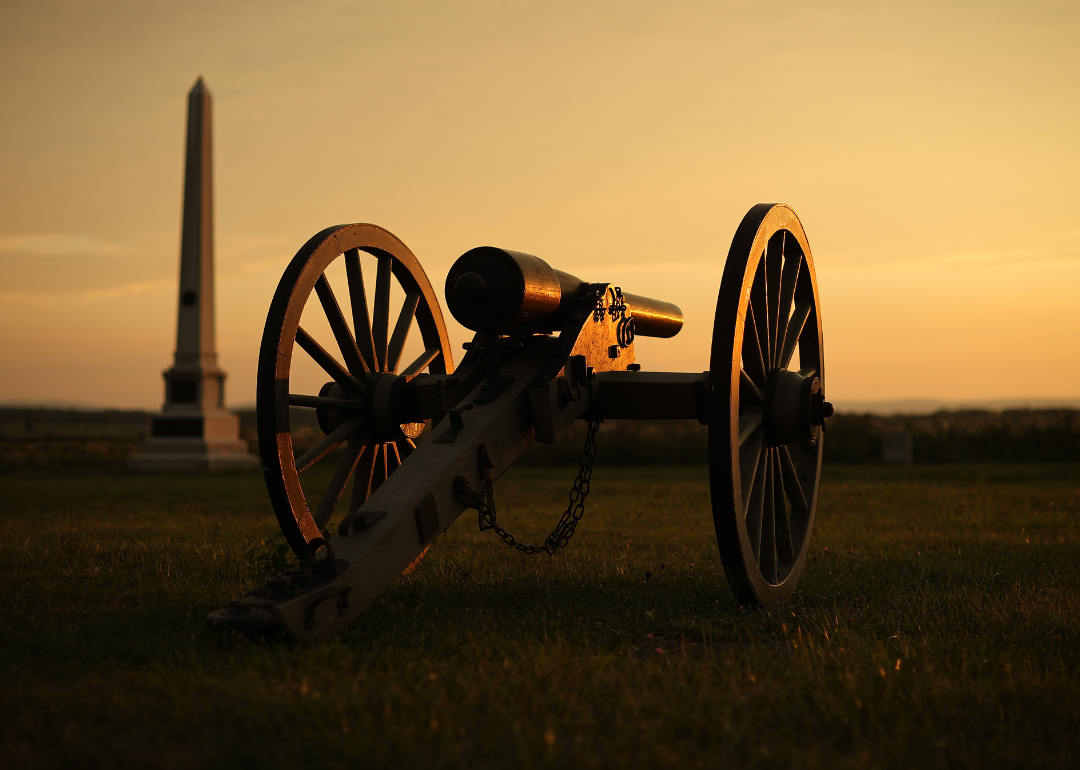 A 10-pounder Parrott rifle is part of the monument to Battery B of the 1st New York Light Artillery at the Gettysburg National Military Park in Gettysburg, Pennsylvania.