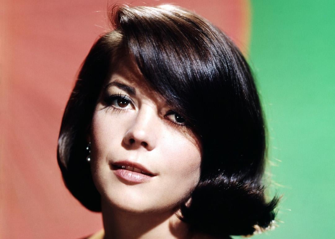 Actor Natalie wood on a green and pink background in 1966.