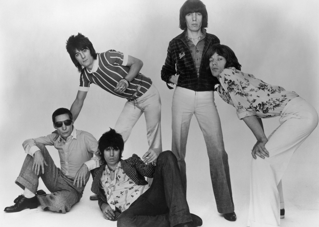 The Rolling Stones, 1977. Left to right: Charlie Watts, Ron Wood, Keith Richards, Bill Wyman and Mick Jagger.