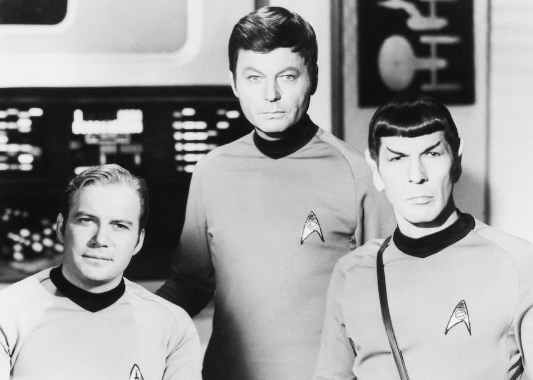 Actors William Shatner, DeFrost Kelley, and Leonard Nimoy on 'Star Trek,' the innovative series which ran on NBC from 1966 to 1969.