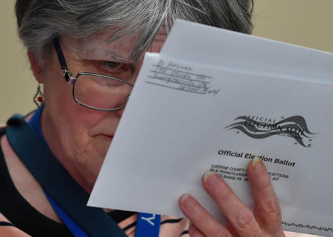 Luzerne County official checks ballots on election night in 2023