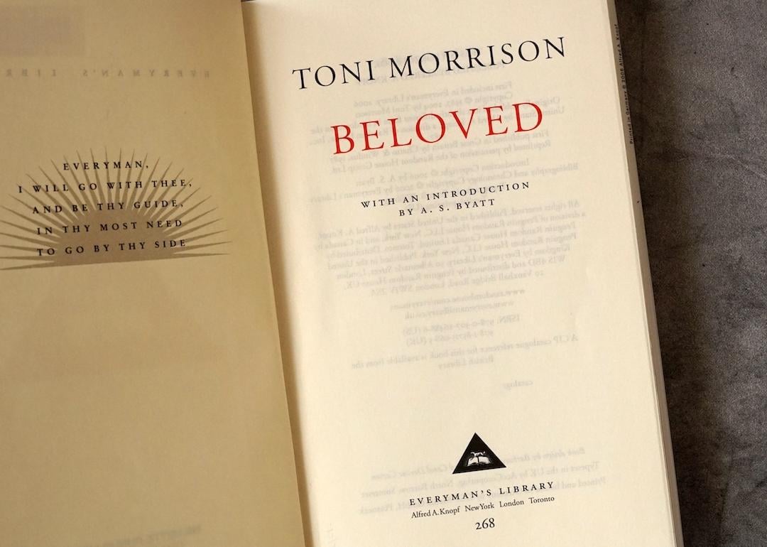 Title page inside a copy of Toni Morrison's Pulitzer Prize-winning novel 'Beloved.'