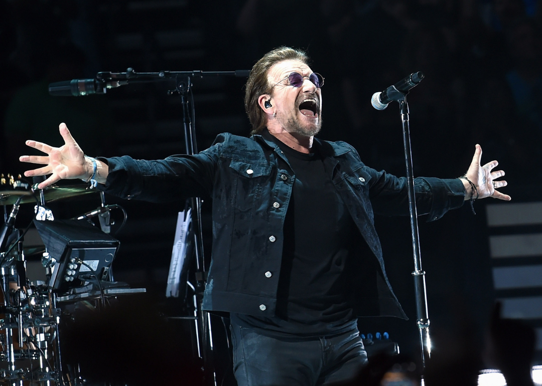  Bono of the rock band U2 performs at Bridgestone Arena on May 26, 2018 in Nashville, Tennessee. 