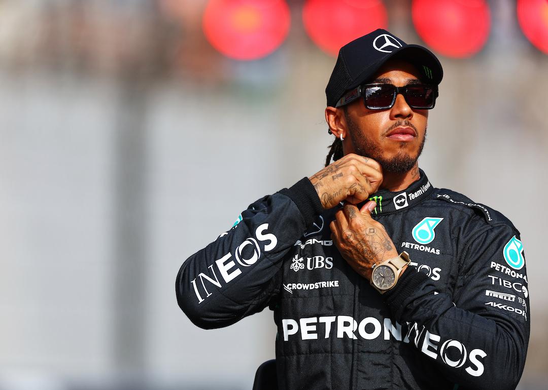 Lewis Hamilton of Great Britain and Mercedes looks on ahead of the F1 2022 End of Year photo prior to the F1 Grand Prix of Abu Dhabi.