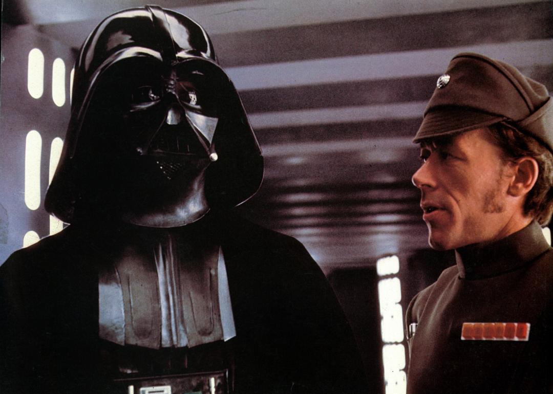 David Prowse as Darth Vader in a scene from the film 'Star Wars', 1977.
