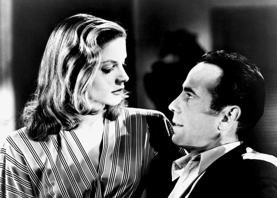 Actors Lauren Bacall and Humphrey Bogart in the 'whistle' scene of the 1944 movie 'To Have and Have Not.'