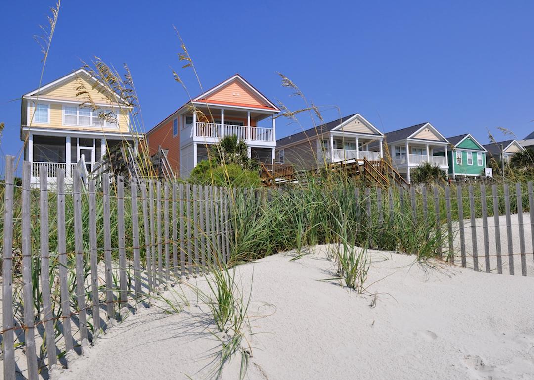 Row of beach rentals on a summer day in South Carolina.