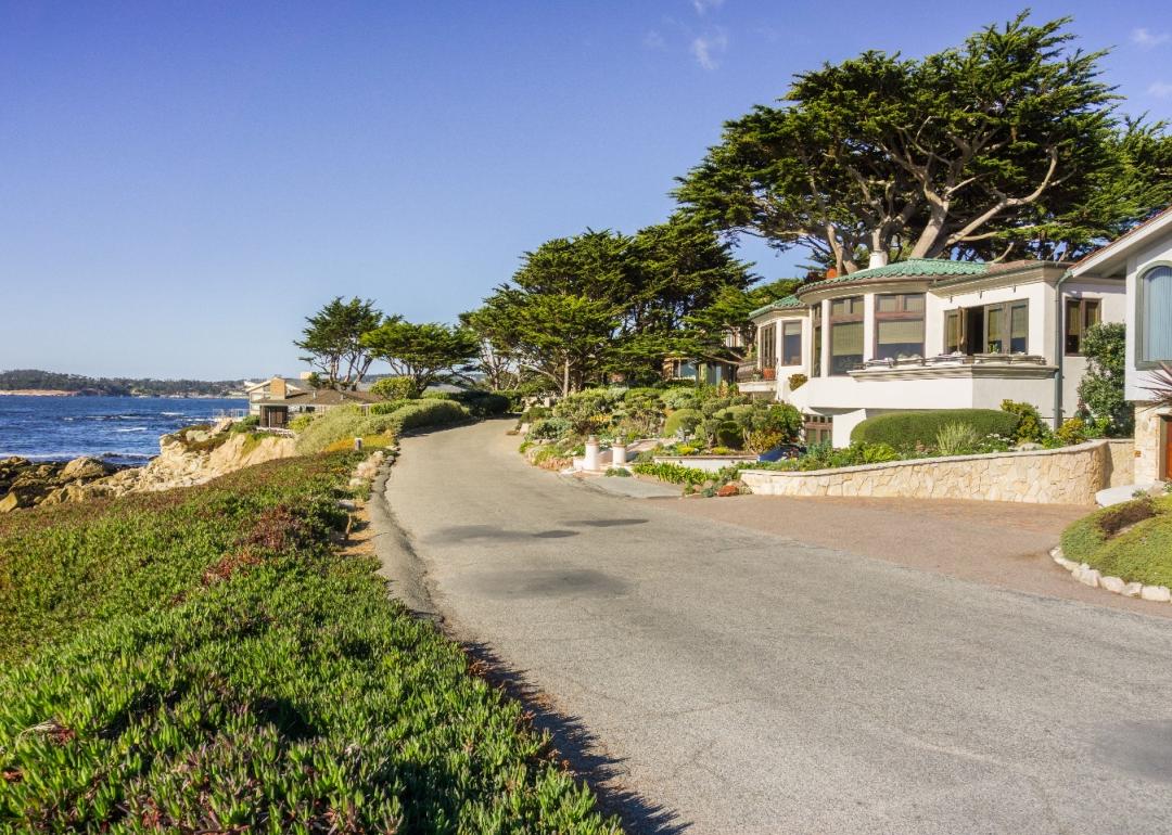 A residential street along in the Pacific coast in Carmel-by-the-sea, California