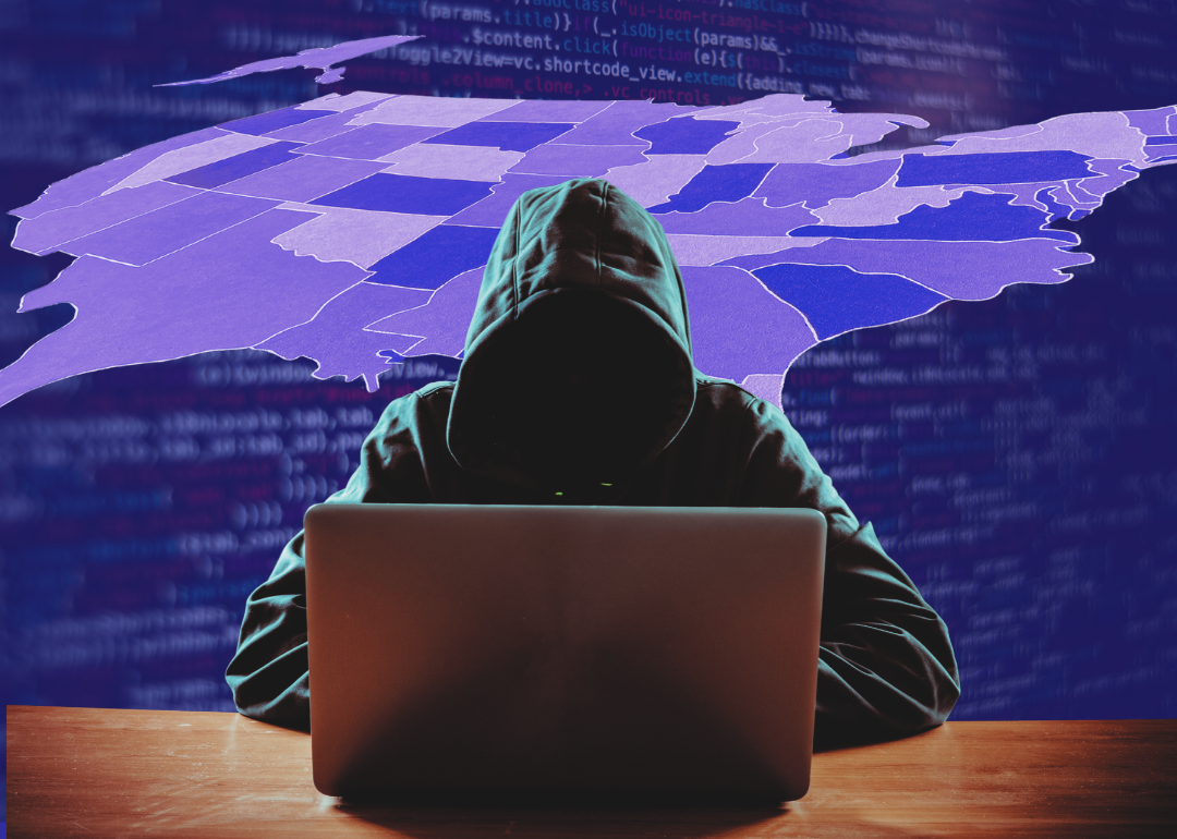 photo illustration of thief at computer with U.S. map in background