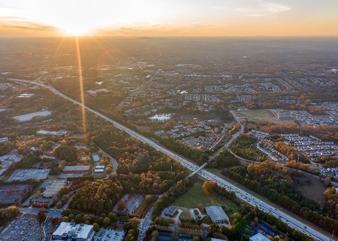 aerial photo of suburbs outside of Atlanta, Georgia