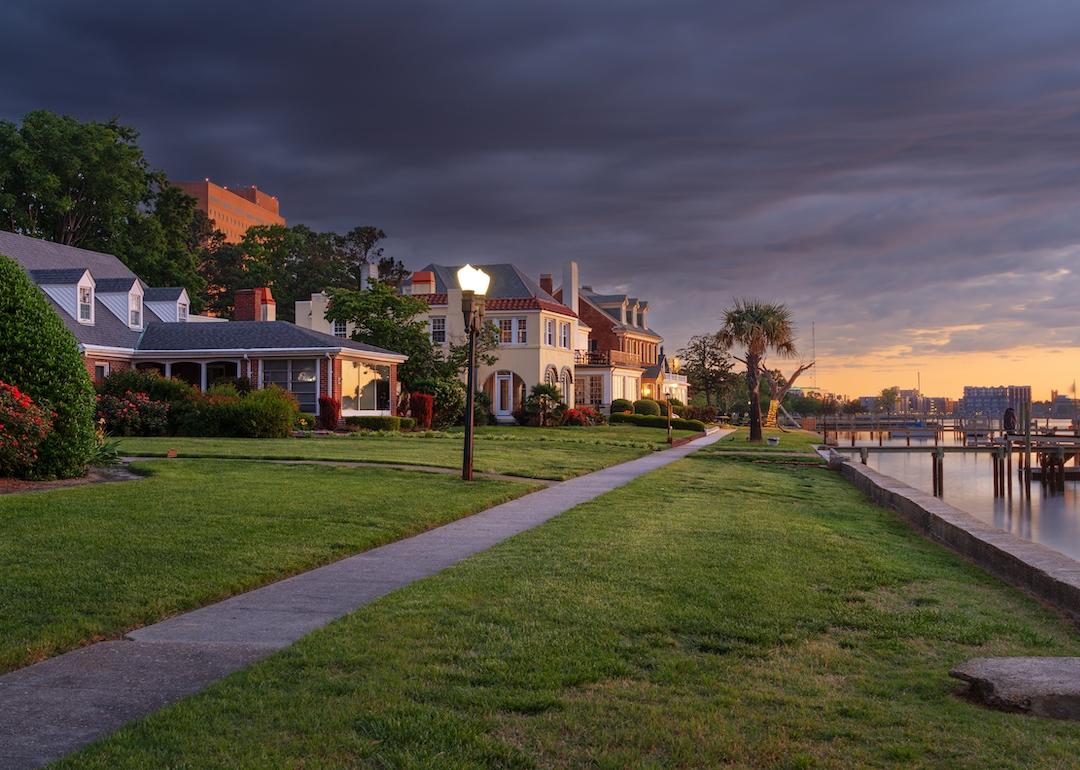 Houses along the water in Portsmouth, Virginia.