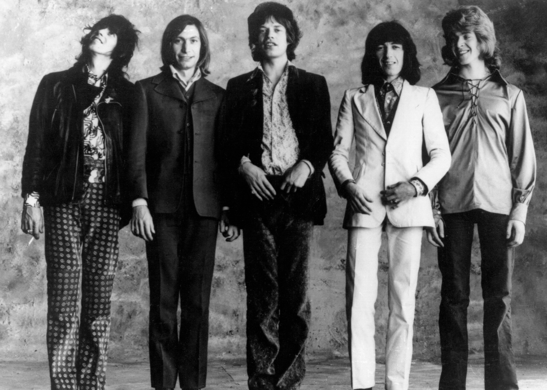 Rock and roll band "The Rolling Stones" pose for a portrait in circa 1972. (L-R) Keith Richards, Charlie Watts, Mick Jagger, Bill Wyman, Mick Taylor.