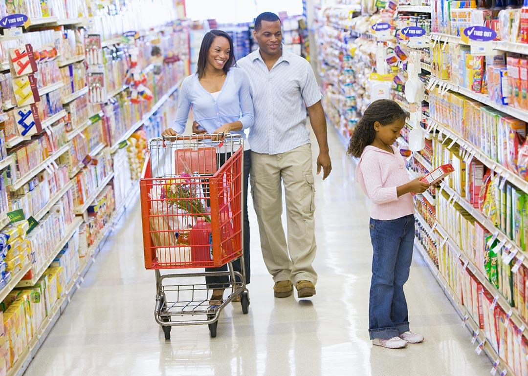 Family grocery shopping in a supermarket