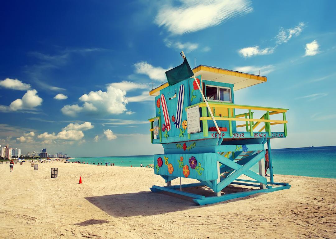 A lifeguard stand in South Beach in Miami, Florida.