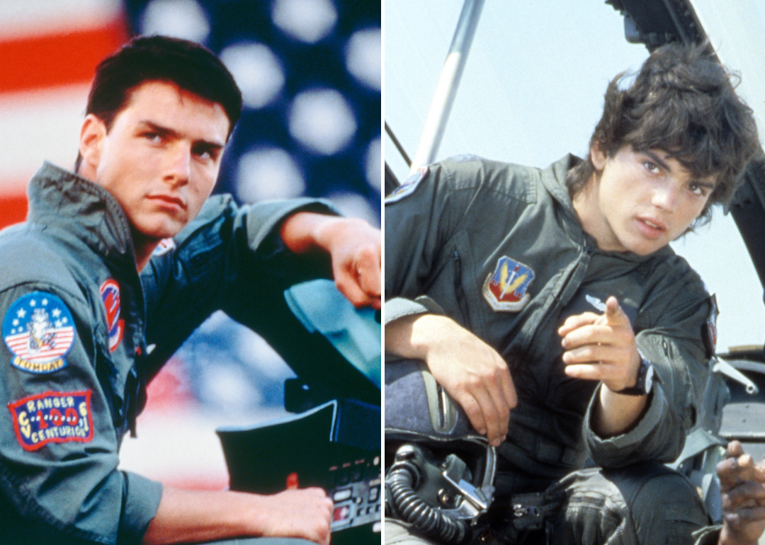 Tom Cruise in the 1986 film 'Tom Gun'; Jason Gedrick in the 1986 movie 'Iron Eagle.'