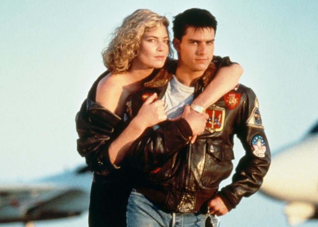 Actors Tom Cruise and Kelly McGillis as Lieutenant Pete 'Maverick' Mitchell and Charlotte 'Charlie' Blackwood in a promotional portrait fort the 1986 movie 'Top Gun'.