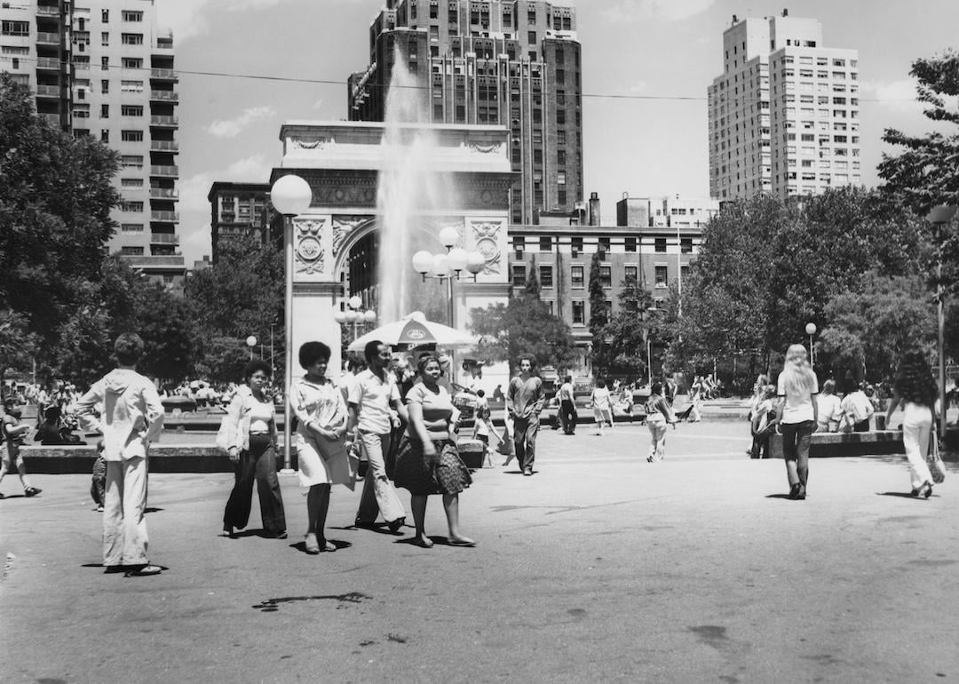 Washington Square Park in the Greenwich Village neighborhood of Lower Manhattan in New York City in June 1977.