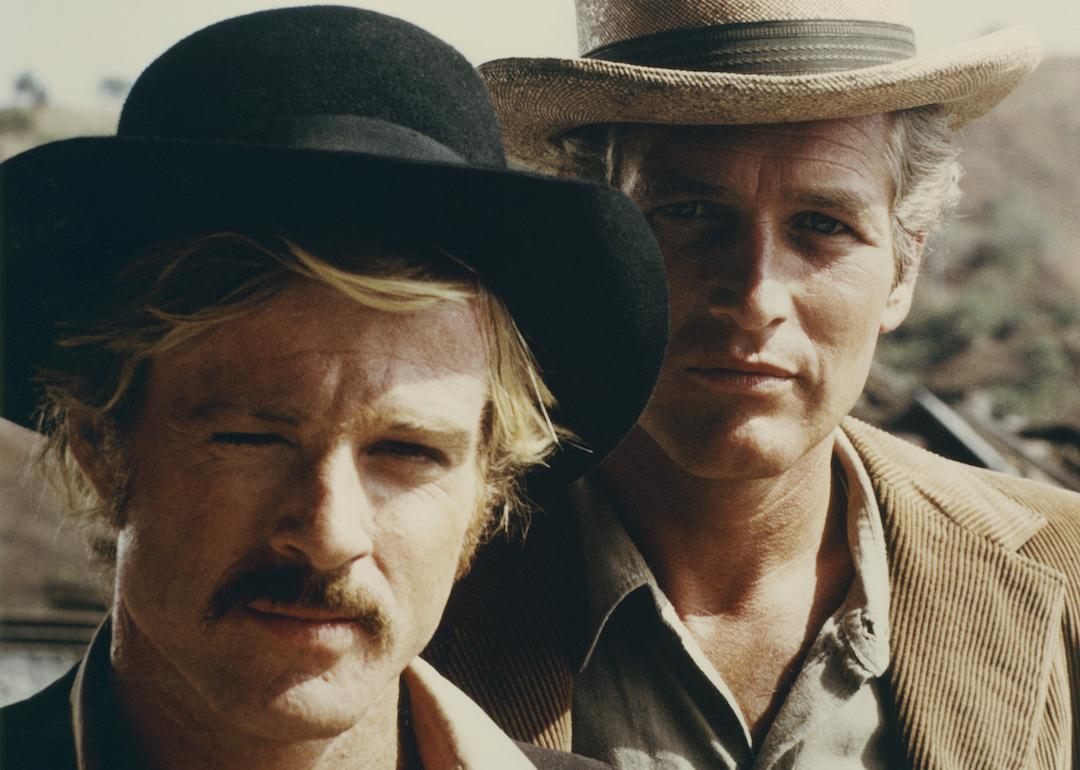 Actors Robert Redford and Paul Newman in a publicity still for the 1969 Western film 'Butch Cassidy and the Sundance Kid.'