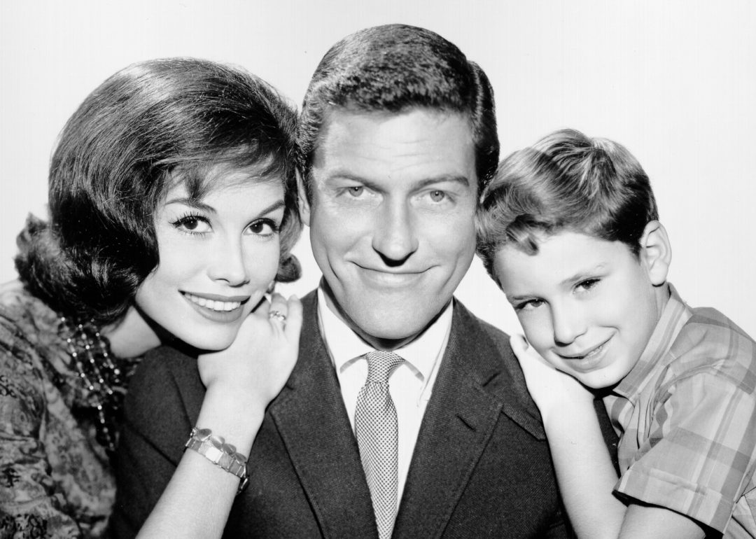 Actors Mary Tyler Moore, Dick Van Dyke, and Larry Matthews of 'The Dick Van Dyke Show,' one of the top TV series of the 1960s.