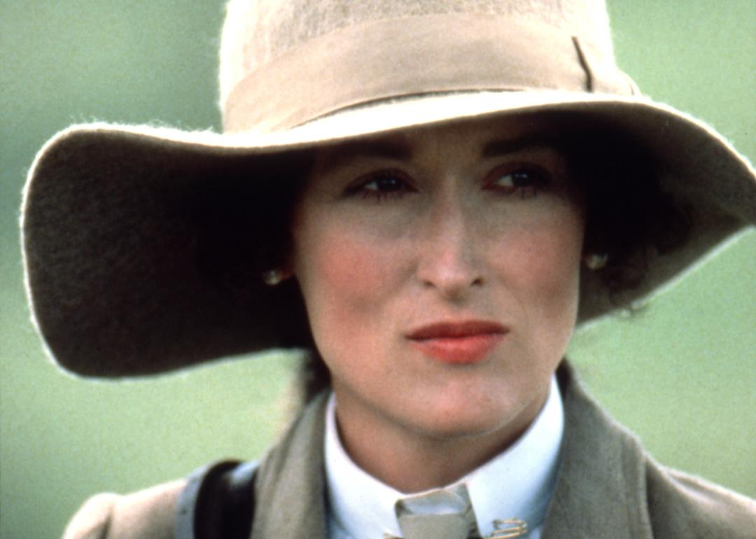 Actor Meryl Streep on the set of 'Out of Africa' in Kenya.