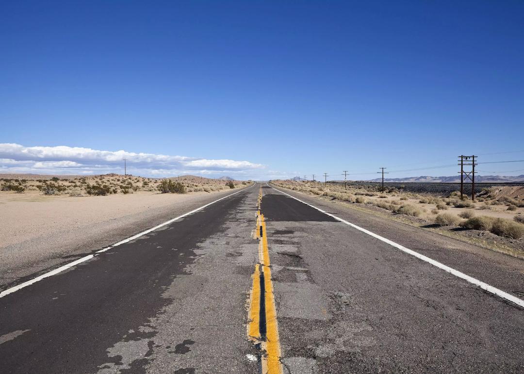 Damaged highway in California's Mojave Desert.