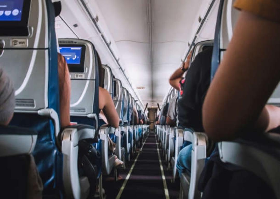 View down the aisle of an airplane