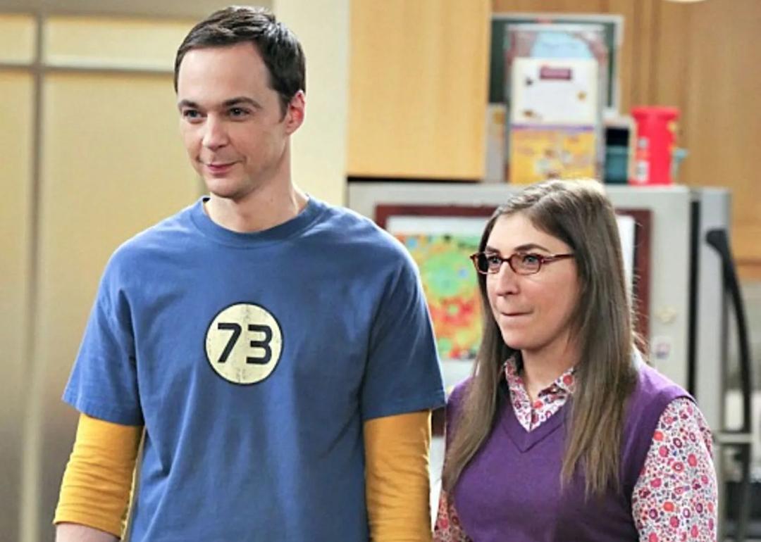 Actors Jim Parsons and Mayim Bialik as Sheldon Cooper and Amy Farrah Fowler on 'The Big Bang Theory.'