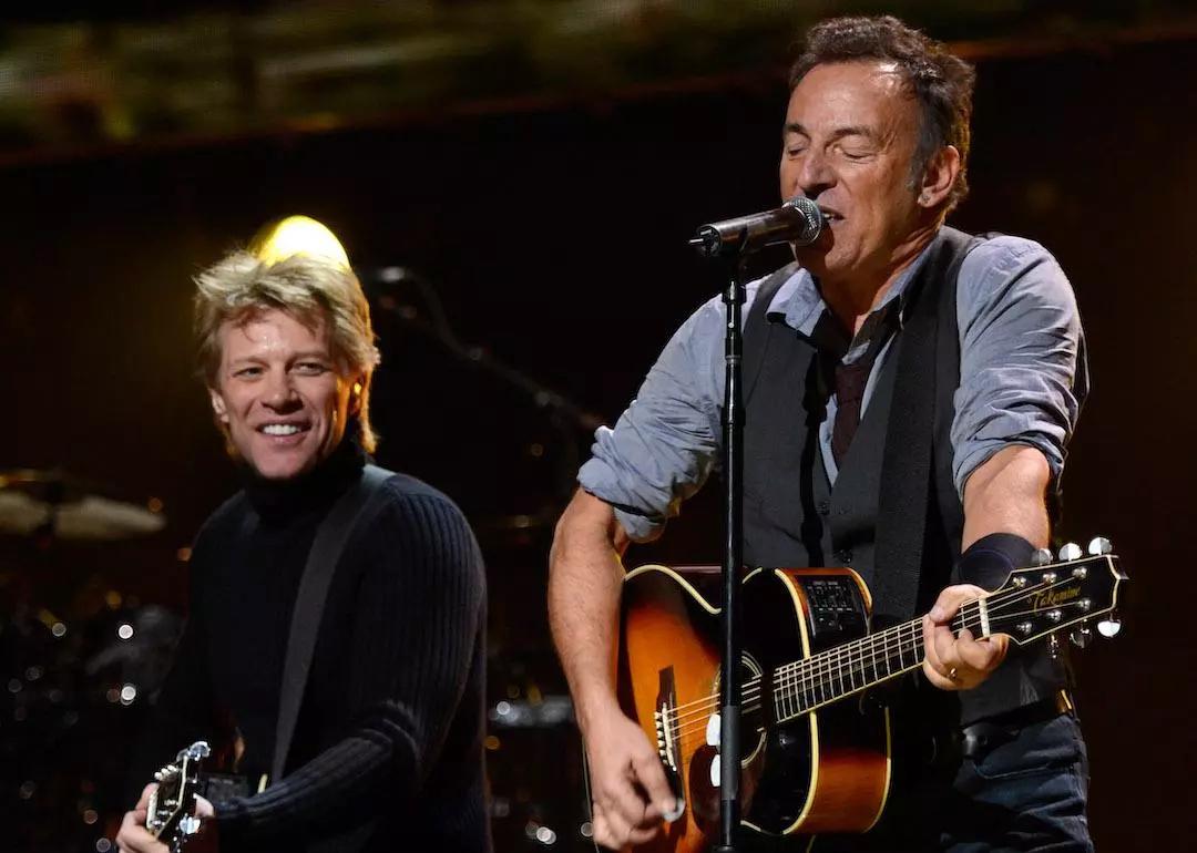 Jon Bon Jovi and Bruce Springsteen perform at Madison Square Garden on Dec. 12, 2012 in New York City.
