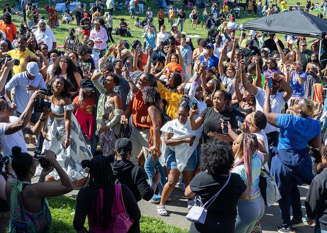 A crowd at the 13th Annual Juneteenth celebration in Prospect Park Brooklyn on June 20, 2022.