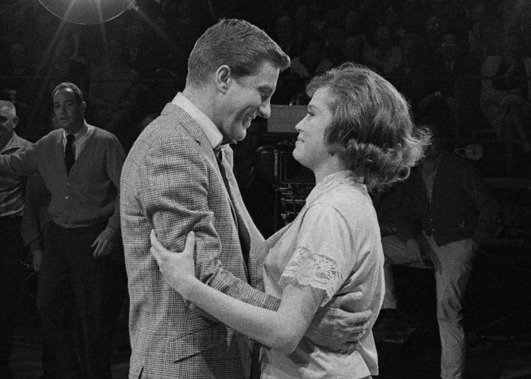 Actors Dick Van Dyke and Mary Tyler Moore in rehearsal for 'The Dick Van Dyke Show' on Dec. 2, 1963 in Los Angeles, California.