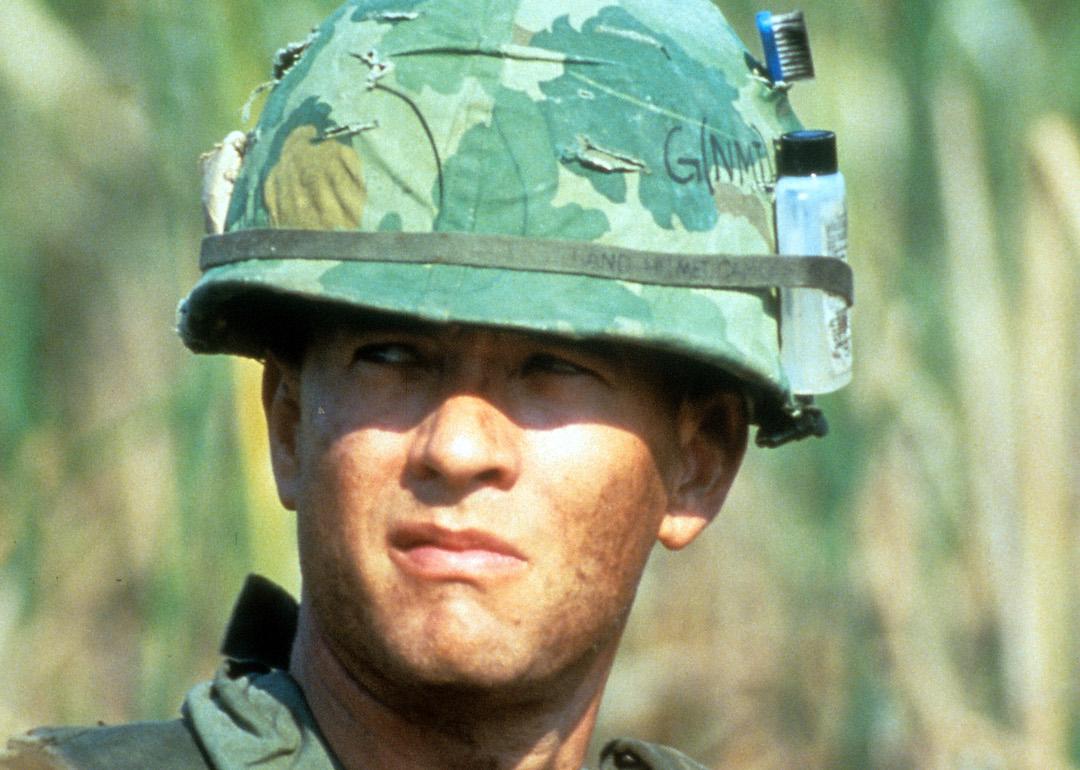 Actor Tom Hanks in an army uniform in the 1994 movie 'Forrest Gump'.