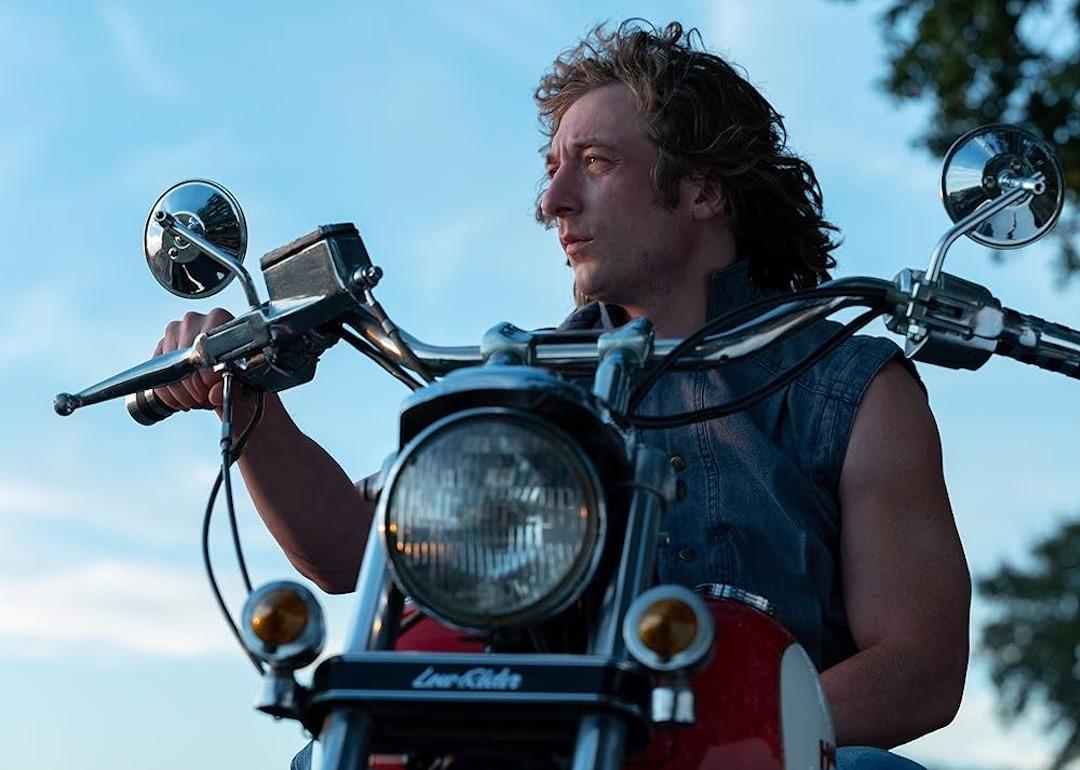 Actor Jeremy Allen White on a motorcycle in 'The Iron Claw.'