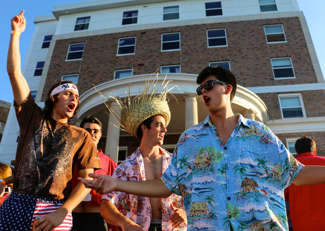 College students in Madison enjoying their game day party while having a good time on the lake.