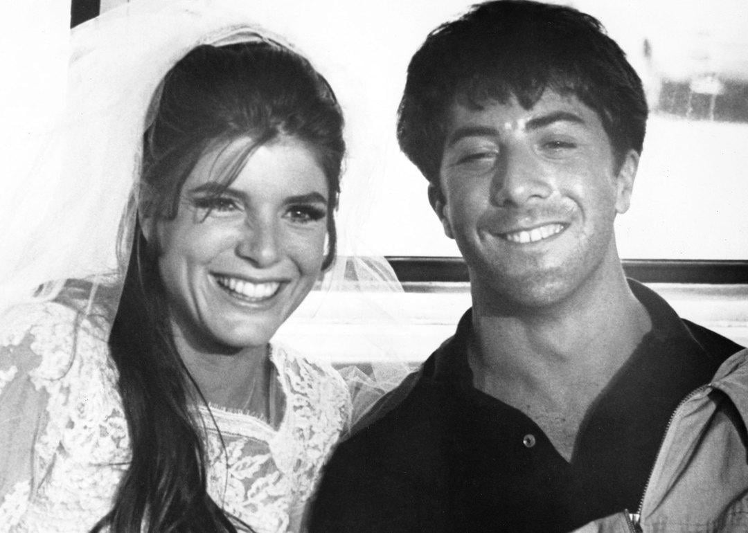 Actors Katharine Ross and Dustin Hoffman in the finale scene from 'The Graduate.'