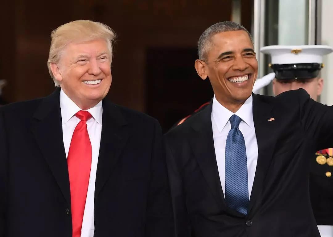 President Barack Obama welcomes then-President-elect Donald Trump to the White House in Washington, D.C., on Jan. 20, 2017.