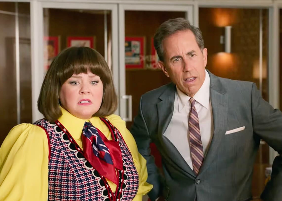 Melissa McCarthy and Jerry Seinfeld in a scene from 2024 film 'Unfrosted'