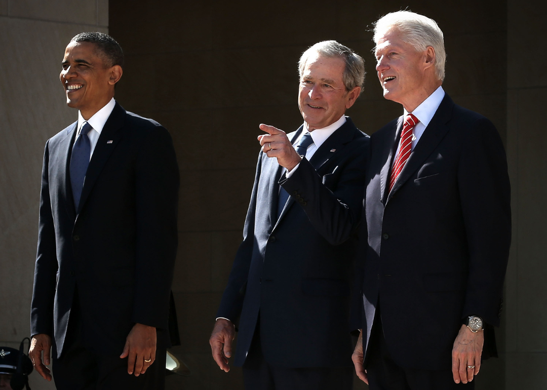 Former U.S. Presidents Barack Obama, George W. Bush, and Bill Clinton attend the opening ceremony of the George W. Bush Presidential Center April 25, 2013 in Dallas, Texas. 