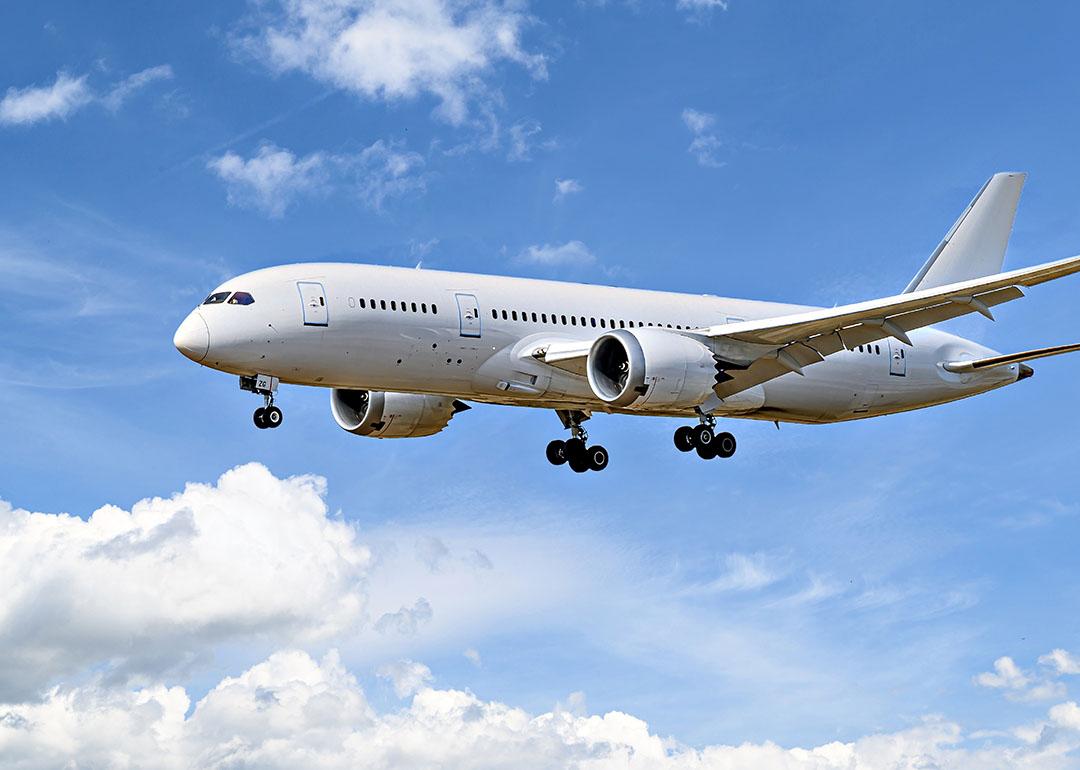 A Boeing 787 photographed high in the sky.