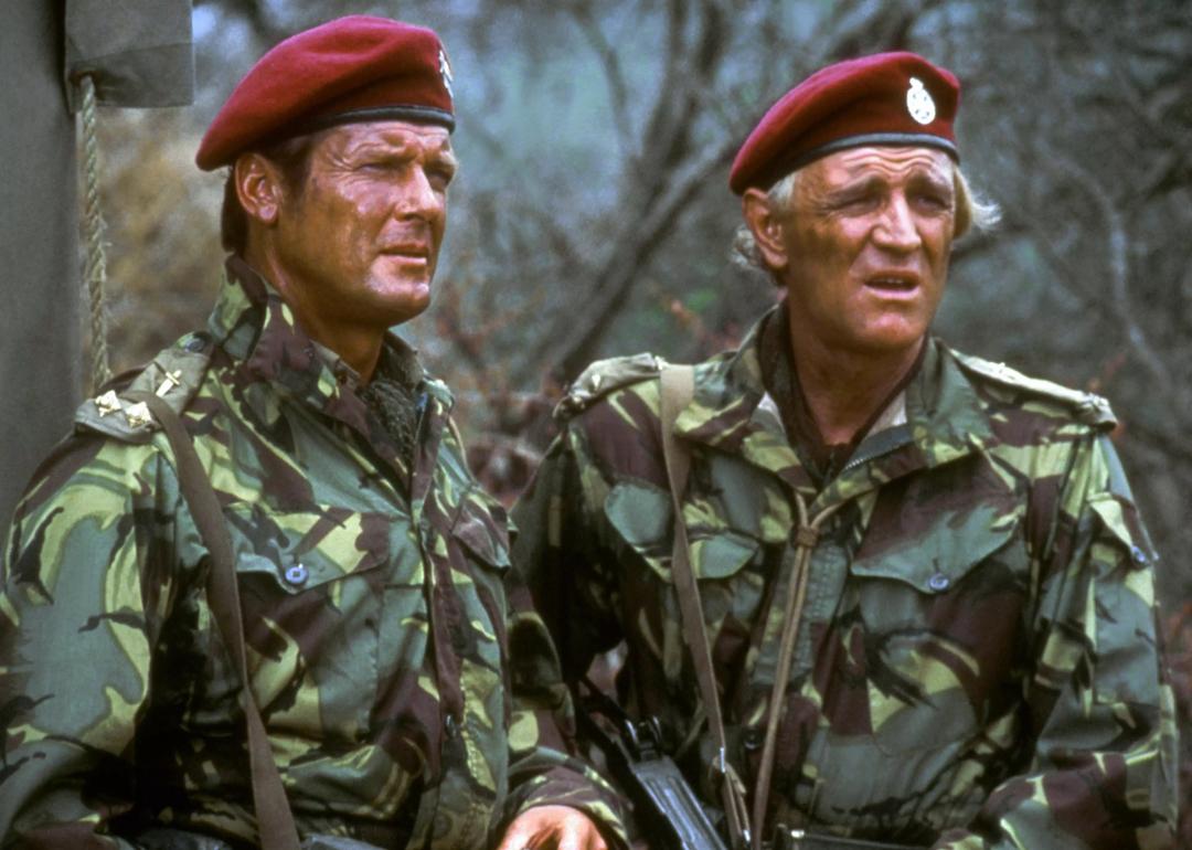 Actors Roger Moore and Richard Harris in 'The Wild Geese.'