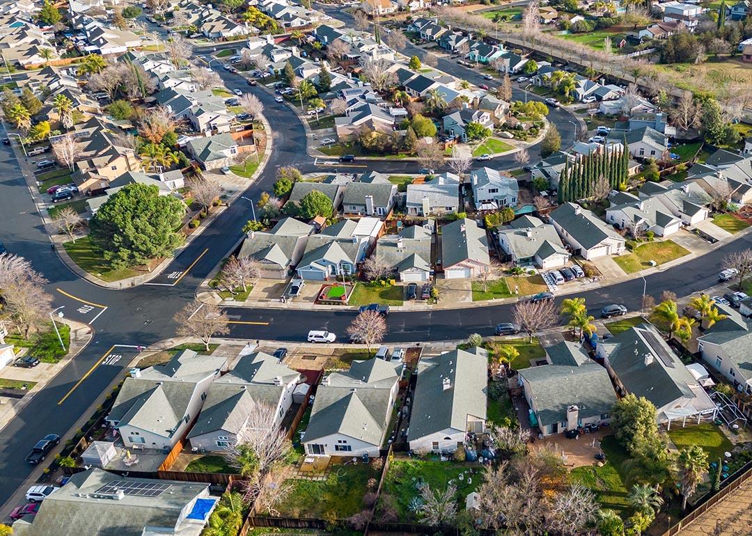 An aerial view of Californian suburbs.